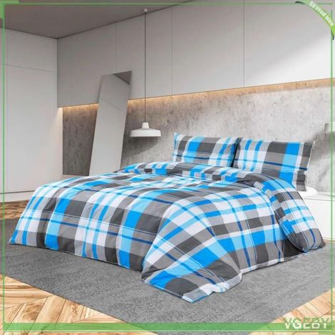Ensemble de housse de couette - 135x200 cm - Bleu et gris - 100% coton - Fermeture à bouton caché (1/5)