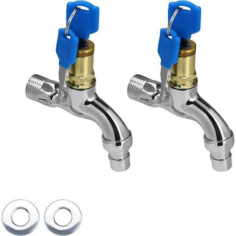 Lot de 2 Robinet de jardin à 2 robinets extérieurs avec serrure, alliage de zinc verrouillé (1/5)