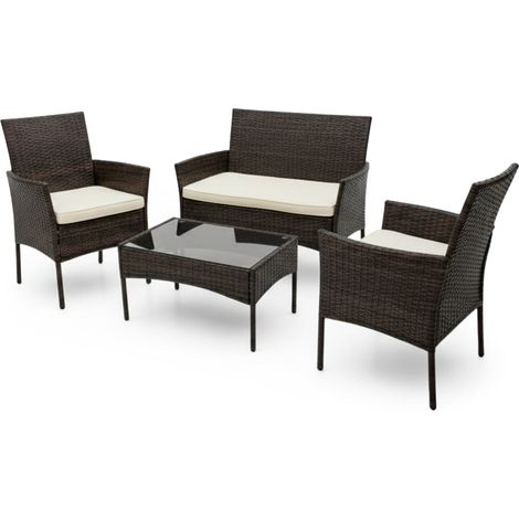 Conjunto Sofa + 2 Sillas + Mesa en Ratan PE. Muebles de Jardin y Terraza, Ratan Marron