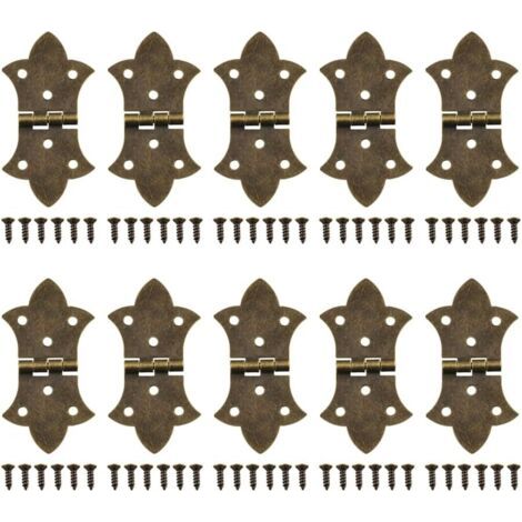 QORVA-Lot de 10 charnières décoratives à rabat avec vis, bronze antique, pliables à 6 trous pour boîte en bois, armoire, boîte à bijoux
