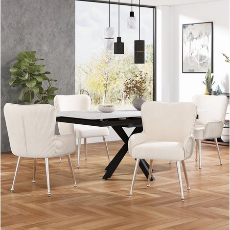 sedia sala da pranzo in velluto beige con braccioli OKMYHOME (1/5)