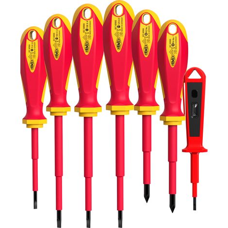 Tournevis cruciforme 77347 VDE isolé 1000V – 7 pièces avec manches ergonomiques – Lames en acier chrome-vanadium – Pour usage professionnel – Famex