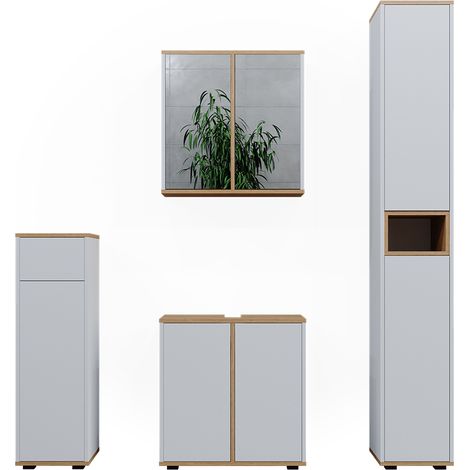 Badmöbel-Set Didi, Weiß/Artisan, 4 Teile, mit Hochschrank und Midischrank mit Schubladen, Vicco (1/5)