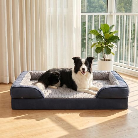 Panier Chien Grande Taille Orthopedique, Memoire de Forme Lit pour Chien Dehoussable Lavable, Coussin avec Structure en Nid d'abeille et Doublure Imperméable, Gris Foncé (1/5)