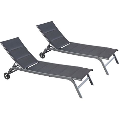 Conjunto de 2 tumbonas de aluminio negro LISBOA (1/5)