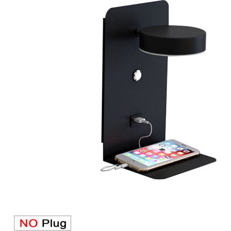 1pc Applique Murale Chambre LED avec port de charge USB, Lampe Murale Tactile Dimmable, Applique murale 12W Intérieure noir avec fil de prise, 350° lampe de lecture murale Rotative