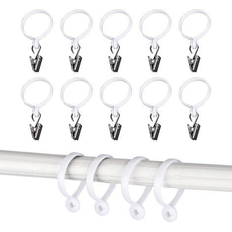 10 Pièces Anneaux de Rideau avec Crochets, Anneaux de Rideau de Douche Curtain Rings, Anneaux de Rideaux en Plastique avec Crochets de Rideaux en Métal, 40 mm de Diamètre Intérieur (1/5)