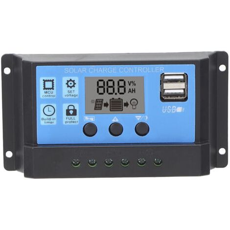Contrôleur de charge solaire LCD, double USB, régulateur de panneau PWM avec identification automatique de la charge 12 V, 24 V, 30 A (1/4)