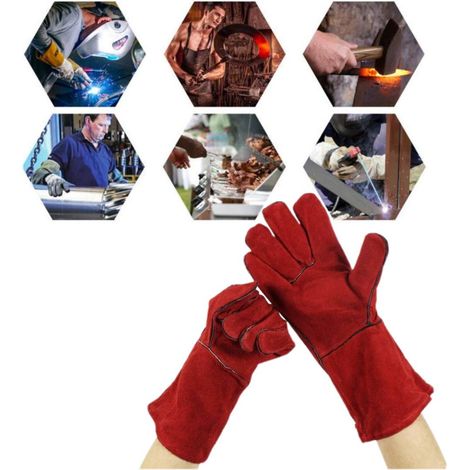 Lourd Devoir Grand Cuir Résistant à Chaleur Résistant à Chaleur Doublé Gantelets de Soudeurs Gants pour Poêle à Bois Brûleur à Bûches Barbecue, Gants de Jardinage pour Hommes (1/4)