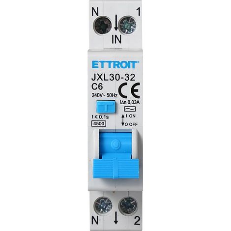 Interruttore magnetotermico differenziale modulare compatto 1P+N 6A 30mA 4.5KA 220V Ettroit (1/4)