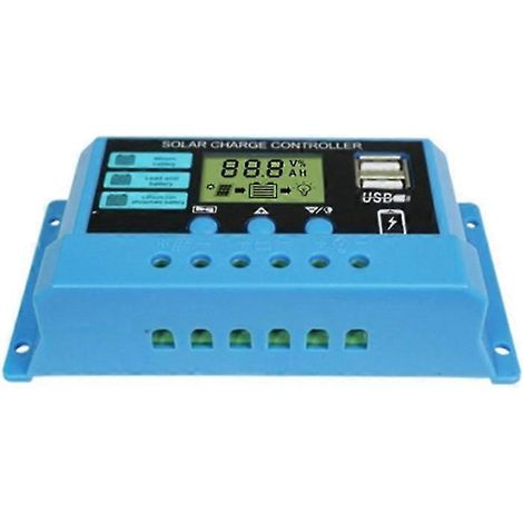 Contrôleur de charge solaire PWM 30 A, régulateur photovoltaïque 12 V/24 V, double port USB, chargeur/stabilisateur de batterie lithium-fer-lithium-PO4 WHBYV (1/4)