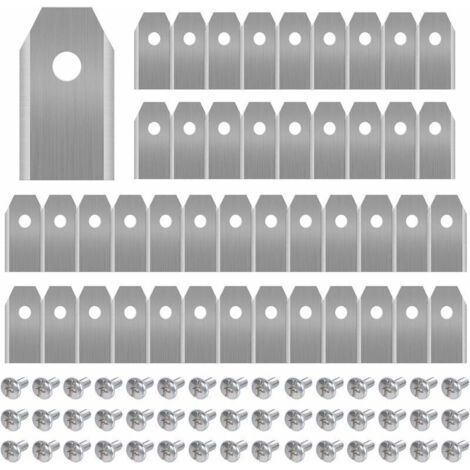 Lame de Rechange en titane pour Tondeuse Husqvarna/Automower/Yardforce/Gardena, Lot de 45 Lame de tondeuse à gazon, Faucheuses à Gazon accessoires avec vis,Robuste (3 g / 0.75 mm),Argent-- (1/4)