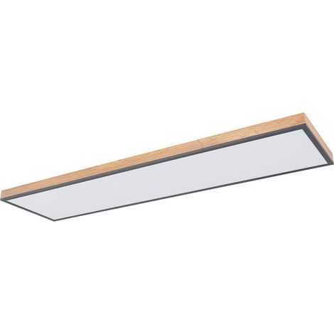 LED Deckenleuchte Fernbedienung Deckenlampe Holzleuchte Wohnzimmerlampe CCT, Nachtlicht, Alu Holzoptik Graphit opal, 1x 36W 2250Lm warm-kaltweiß, L 120 cm