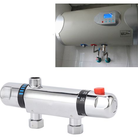 Robinet thermostatique apparent en alliage à 4 points avec support d'arrivée d'eau, interrupteur thermostatique pour eau chaude et froide, mitigeur thermostatique pour pommeau de douche avec chauffe-e (1/5)