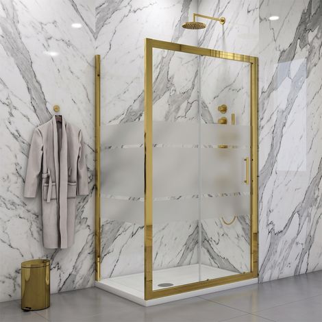 Porta scorrevole con lato fisso in vetro temperato serigrafato 6mm Profili oro H190 - PORTA 110 - FISSO 70 (1/3)