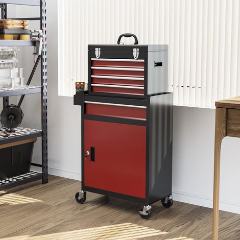 Werkstattwagen 60x28x72 cm aus schwarzem und rotem Stahl mit integriertem Stauraum – MEUBLIV (1/5)