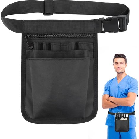 Marsupio da infermiera, borsa porta attrezzi regolabile per infermieri e giardinieri (nero) (1/5)