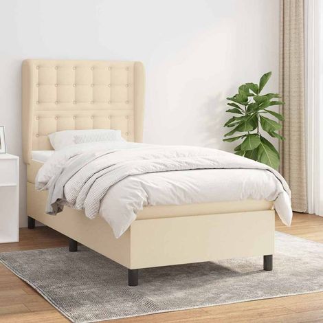 Cama box spring con colchón tela color crema 100x200 cm (1/5)