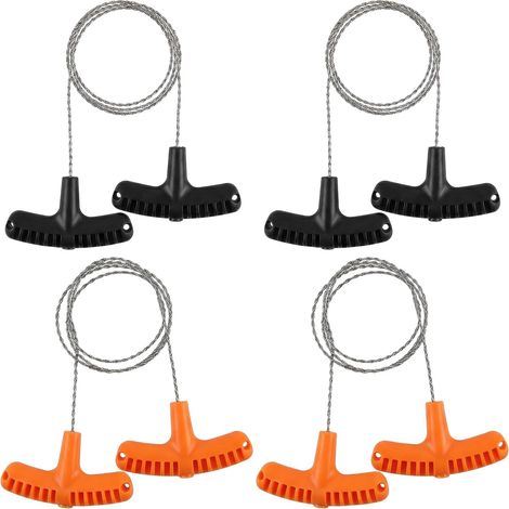 Scie Fil Inox - Lot de 4 - Acier Robuste et Poignée T - Coupe Bois et PVC pour Survie - Camping et Randonnée - 70cm Noir et Orange (1/5)