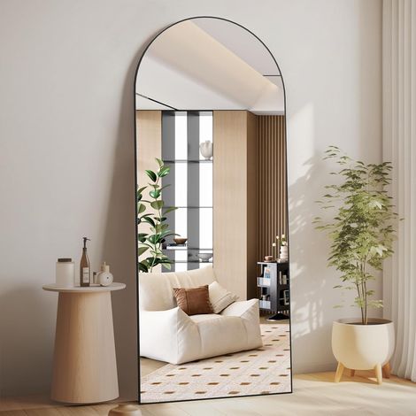 Miroir pleinFormattedMessage, 165 x 60 cm, bombé, support, suspendu ou appuyé, grande chambre à coucher, garde-robe, noir (1/5)