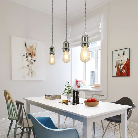 GBLY E27 Lampe Suspension ,3ER Vintage Support de Lampe Douille Suspendue Argent avec Câble de 1,3 M Edison Cord Pendentif Lampe Suspendue Industrielle avec Support de Plafond à Auvent (1/5)