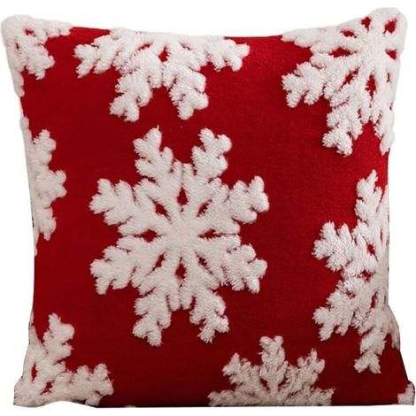 Taie d'oreiller de Noël sophistiquée en velours doux avec élégant motif flocons de neige(45x45CM) (1/4)