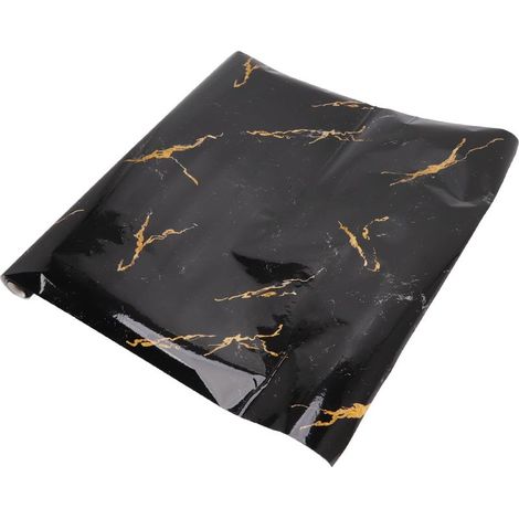 Papier Peint en Marbre, 300x60cm Papier de Contact en Marbre PVC Auto-adhésif Rouleaux de Papier Peint Autocollants de Cuisine pour Armoires de Comptoir Cuisine Salle de Bain (Le Noir) (1/5)