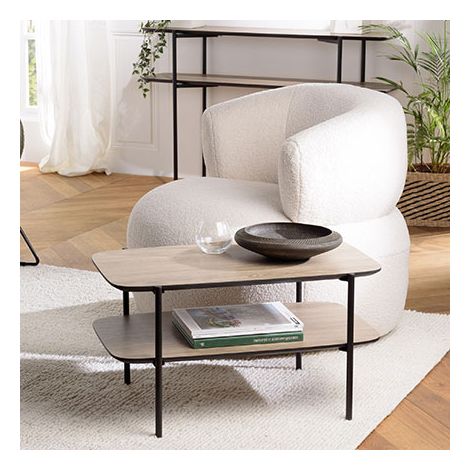 JULIA - Table basse rect. pieds métal noir double plateau bois marron (1/6)