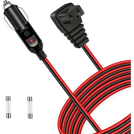 Câble d'alimentation de 3 m (10 pi), en cuivre pur 14 AWG, pour réfrigérateur de voiture, compatible avec les réfrigérateurs-congélateurs portables, fusible intégré, rouge/noir. (1/5)