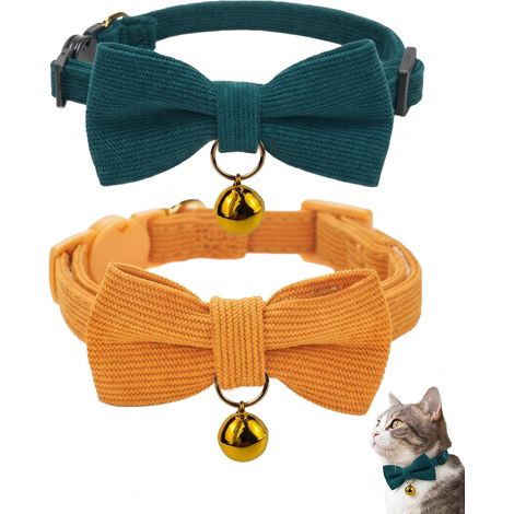 Collier Chat Lot de 2, Velours Côtelé Doux avec Clochette, Boucle de Sécurité Cassable Anti-Tranglement, Confort Réglable pour Chaton et Usage Maison (1/5)