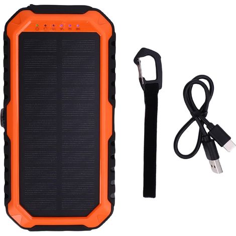 Ortviai Power Bank Solaire 20000 mAh avec Manivelle, Lampe LED, Boussole & Niveau à Bulle – Orange