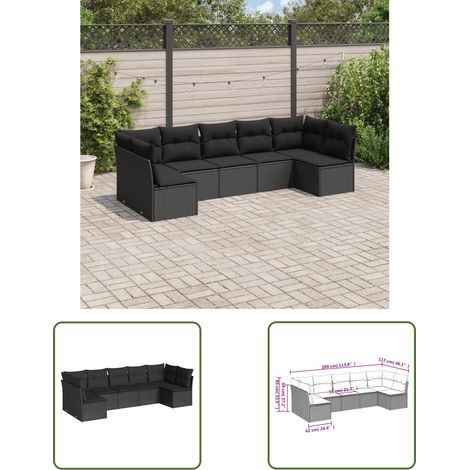 The Living Store Salon de jardin 7 pcs avec coussins noir résine tressée - Salon De Jardin - Mobilier Extérieur - Set Salon - Résine Tressée - Rotin Synthétique (1/3)