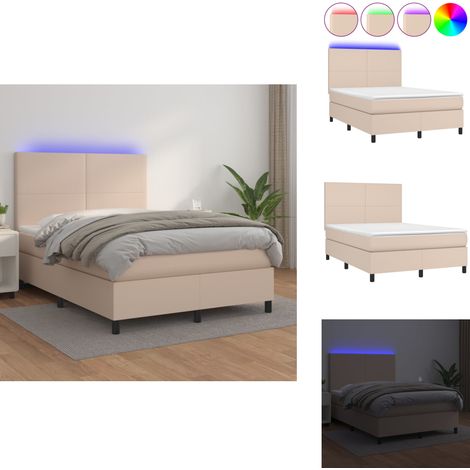 Boxspringbett mit Matratze & LED Cappuccino-Braun 140x200cm - Boxspringbett - Bettenrahmen - Lederbettwäsche - Luxusbett - Doppelbett