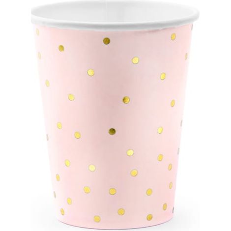 Vasos de papel con lunares color oro rosa, 6 unidades / 260 ml (1/2)