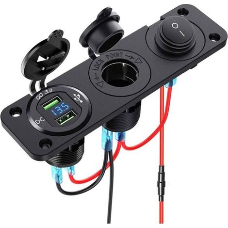 12-24V Cigarette Lighter Splitter – QC3.0 Fast Charging – LED Voltmeter Display – Waterproof USB Plug for Car, Boat, Motorcycle, Truck (1/5)
