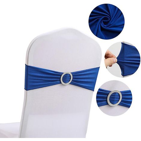 10pc Bleu Marine Bandeau De Chaise Lastique Enfiler Avec Boucle, Pour Mariage, Nud De Chaise En Lycra, Polyester Et Lasthanne (1/5)
