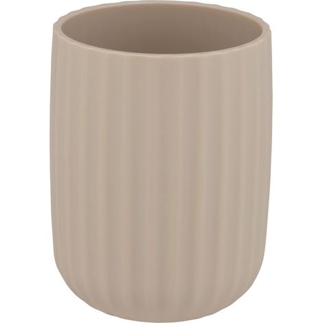 Gobelet pour brosses à dents beige, pour le rangement de brosses à dents et le dentifrice, en plastique et à la surface structurée, sans BPA, Ø 7,5 x 10 cm (1/5)
