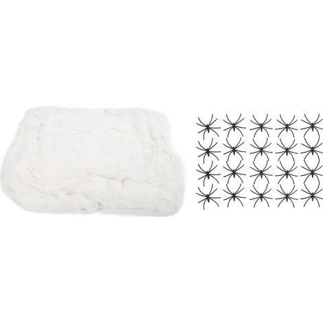 Toile d'araignée extensible Halloween 200g, déco intérieur/extérieur, toiles tissées effrayantes avec 40 araignées factices, accessoires de fête (1/5)