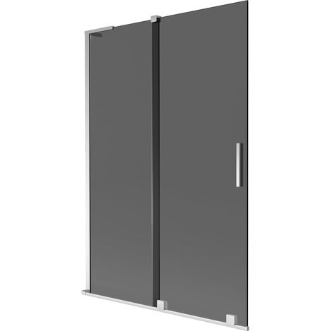 Mexen Velar L paratia da vasca da bagno a 2 ante scorrevole 120 x 150 cm, grafite, cromo - 896-120-003-41-01 (1/5)
