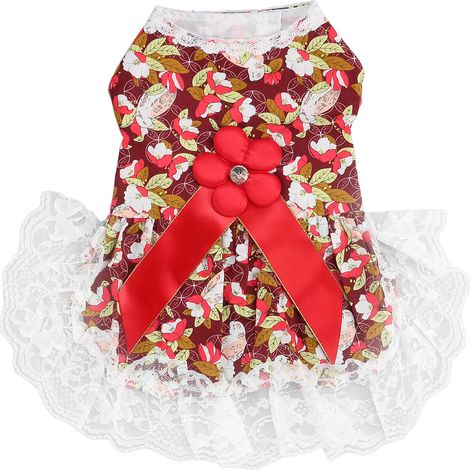 Robe Princesse Florale Pour Chien Et Chat - Vêtement Respirant Avec Nœud - Ajustable Par Velcro - Pour Mariage Fête Noël - Petit Modèle (1/5)