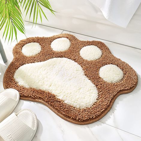 Tapis de Salle de Bain en Forme de Chat Mignon, Extra Doux et Absorbant, Lavable en Machine, Tapis antidérapant pour Baignoire, Douche et Salle de Bain, 40x60cm, Marron