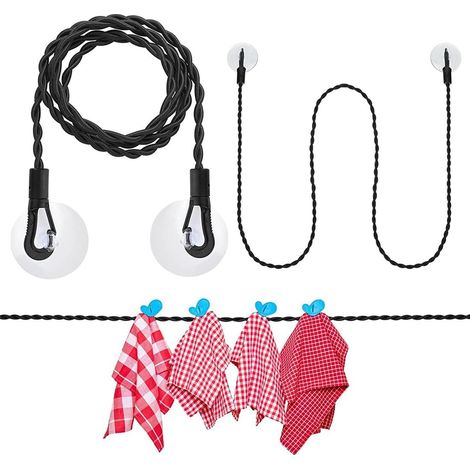 Corde à Linge de Camping Réfléchissante, Corde à Linge Rétractable pour Voyage, Vanlife, Baignoire, Caravane et Balcon, Corde à Linge de Voyage (1,5 m) (Noir) (1/5)