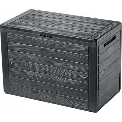 Kadax – Coffre de jardin 190L en plastique résistant – Imite le bois naturel – Pour balcon et terrasse – Sécurisable avec cadenas (1/5)