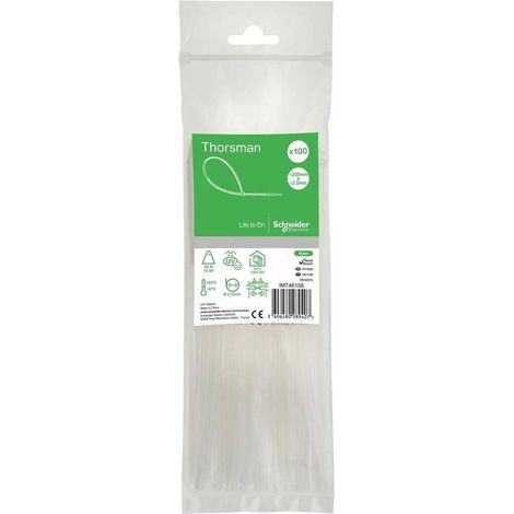 Colliers Électricien Lot de 100 - 2,5 x 200 mm - Blanc - Résistants et Pratiques - D-Work