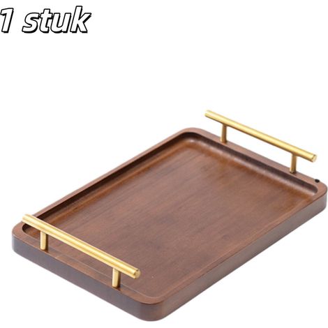 plateau - Plateau décoratif en bambou - Poignées dorées - Idéal pour le petit-déjeuner, la table basse, la table à manger et le bar - 30 x 20 x 5 cm - Marron (1/5)