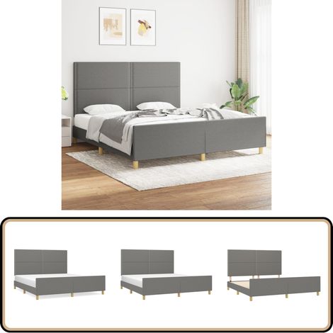 Bettgestell ohne Matratze Dunkelgrau 180x200 cm Stoff - Bettstellengestell - Doppelbett - Lattenrost - Kopfendeckung - Massivholzbette