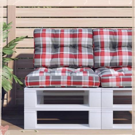 360680 Coussins de palette lot de 2 motif à carreaux rouge tissu (1/5)