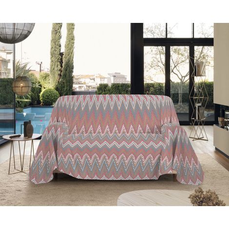 Telo Arredo Made in Italy in Cotone Grandfoulard Copritutto Copridivano Copriletto-Teli Sofà Arredatutto-Drappeggio-Arazzo-Copridivano Grand Foulard Letto Singolo - Spinato Corallo (1/4)