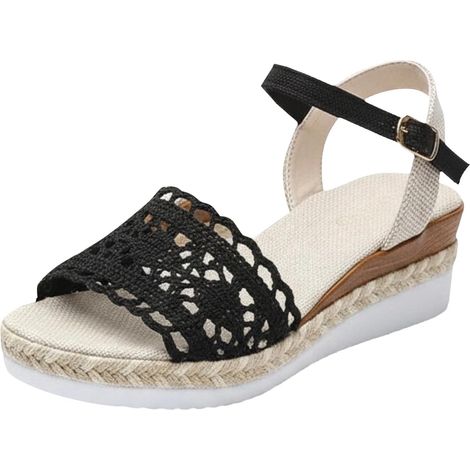 Sandalias de verano de punta abierta para mujer - Sandalias informales y cómodas con tacón inclinado - Sandalias de playa para mujer (1/5)