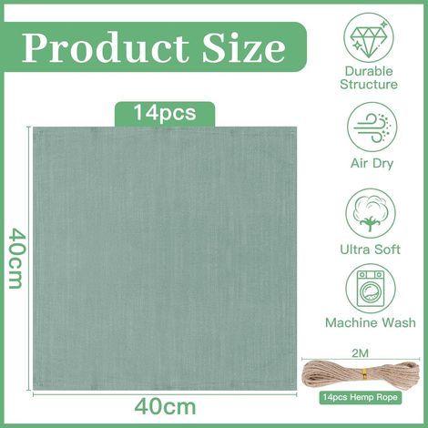 LALAGO Lot de 14 Serviettes de Table en Tissu Verte 40 40cm, Serviettes en Lin Coton Vert Sauge durables Réutilisables Lavables pour Mariage Anniversaire Noel Dîner Café Restaurant Fête de Famille (1/4)